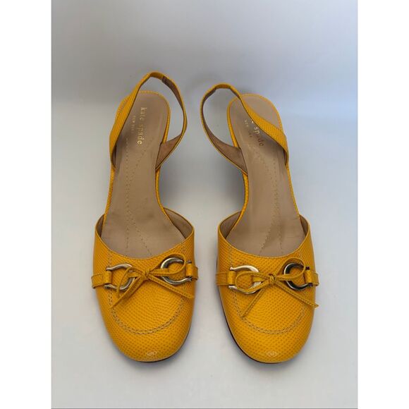 Kate Spade Terry Round Toe Slingback Kitten Heels in Yellow Size 8.5 - Picture 3 of 12